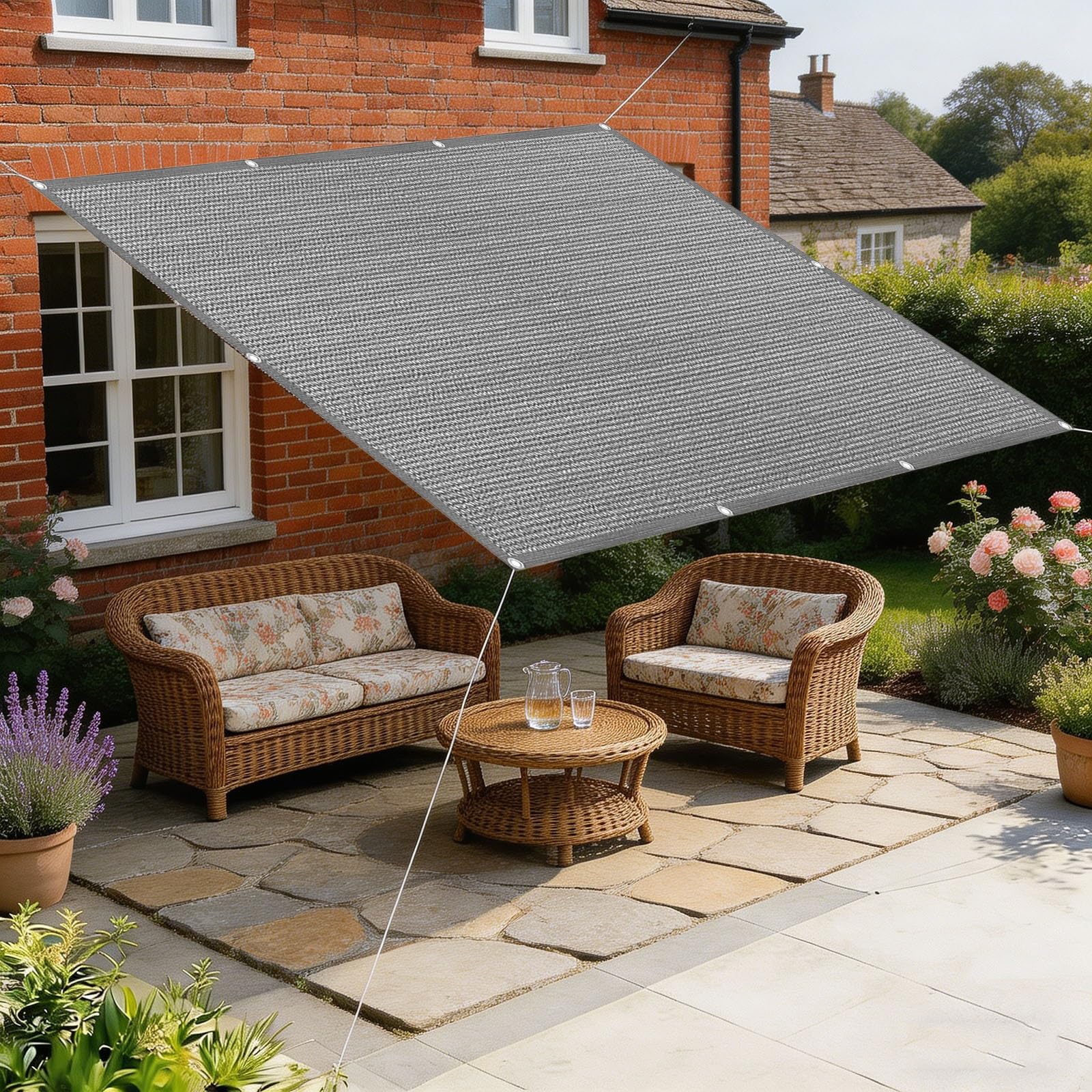 Voile d'ombrage 4.4 x 4.7 m HDPE rectangulaire gris pour terrasse