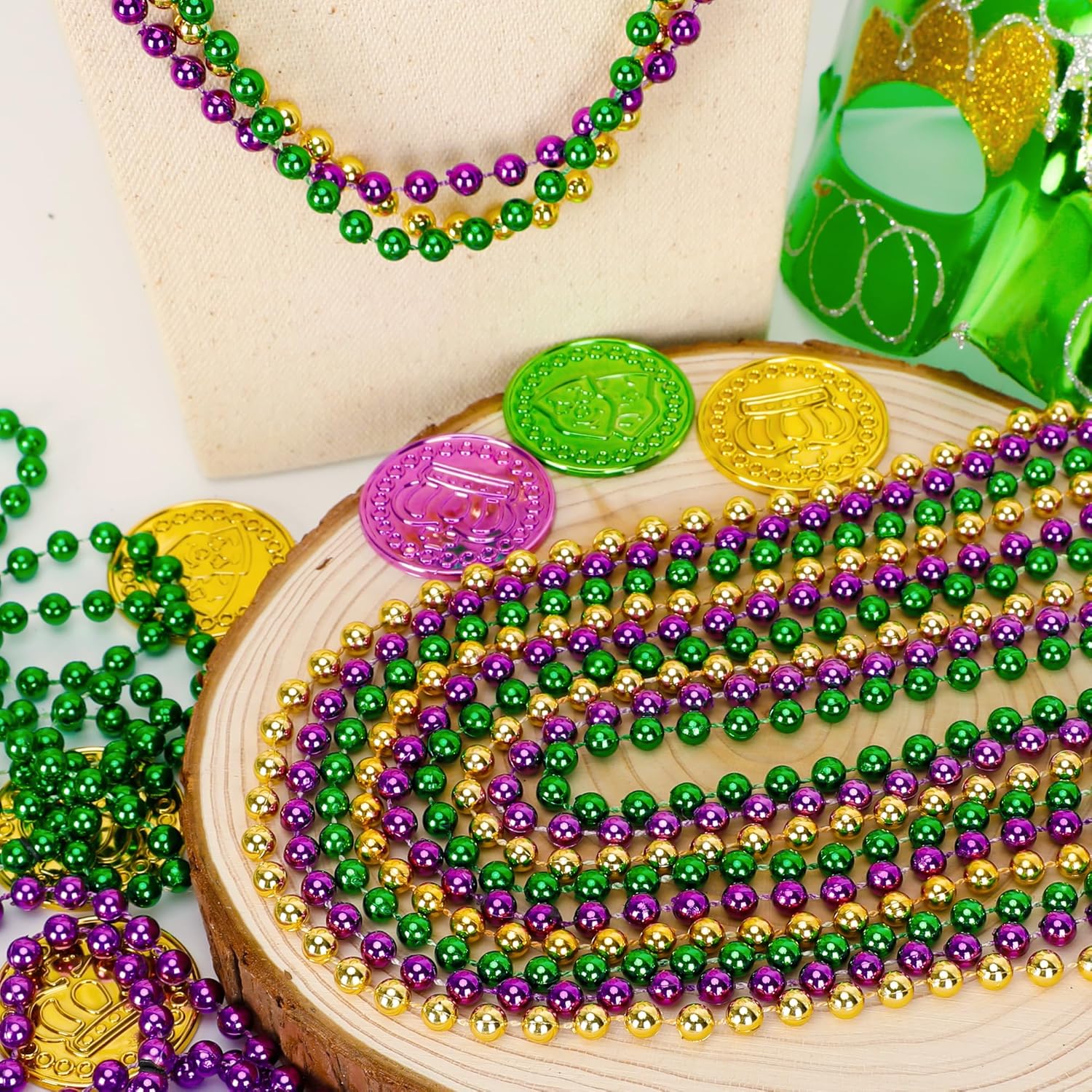 300PCS Mardi Gras Beads Bulk, Mardi Gras Beads Necklace, Parade Throw Accessories Set Decorations Party Supplies - Image 3