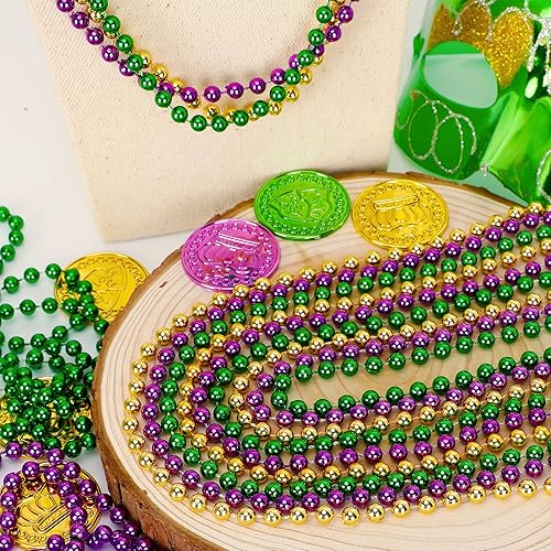 Miniatura 3 de 120 cuentas de Mardi Gras, collar de cuentas de 33 pulgadas, accesorios de Mardi Gras morado, dorado y verde, collares de disfraz de fiesta, mantas