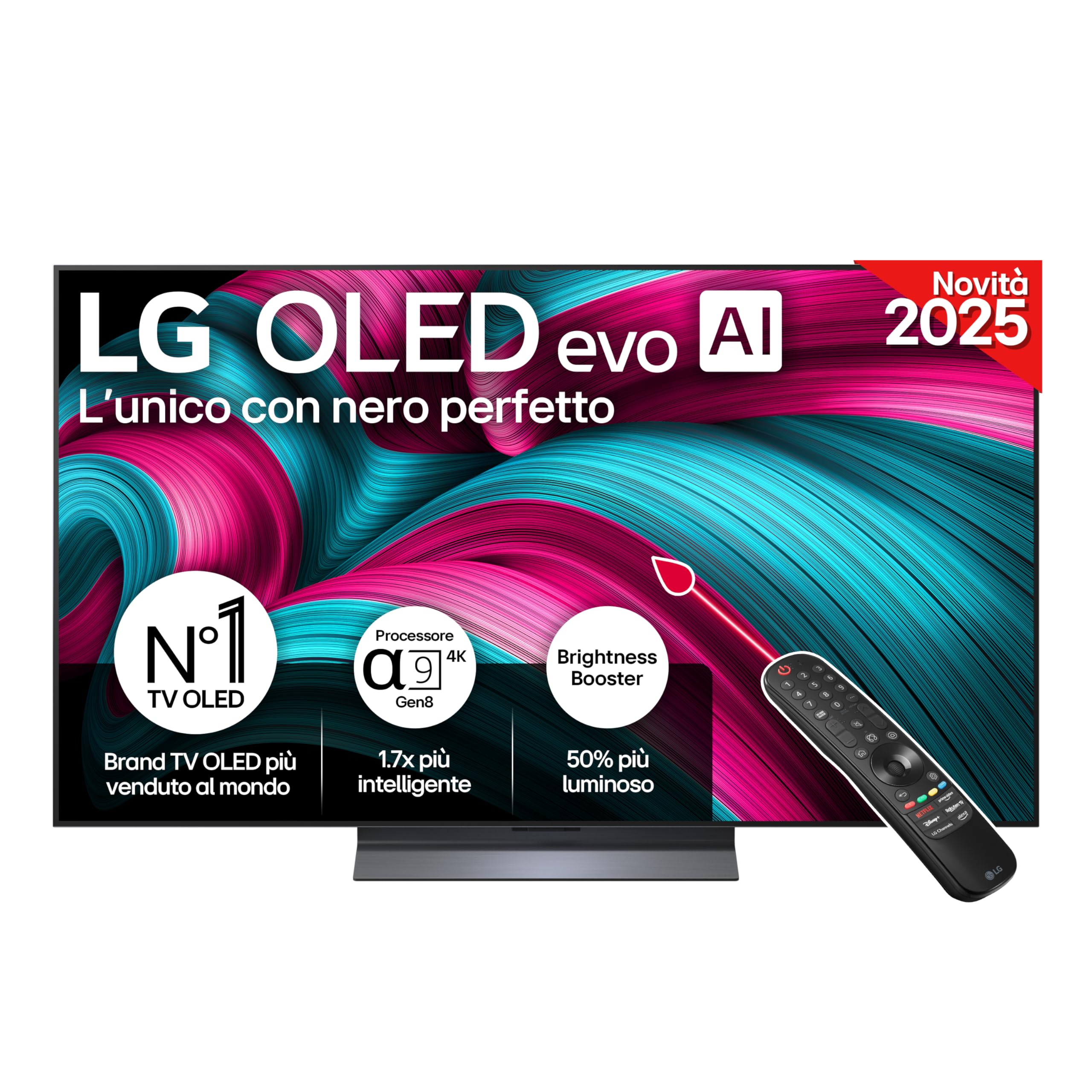 LG OLED evo AI C5 TV 55 pollici, Smart TV 4K, Processore α9 Gen8, Brightness Booster, webOS con AI, Dolby Vision & Atmos, Gaming con VRR e GSYNC 4K@144Hz, OLED55C56LB 2025
