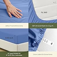 Vista 37 de MAYFAIR LINEN Twin XL Fitted Sheet Only - 100% Egyptian Cotton 600 Thread Count 16" Deep Pocket Fitted Sheet Twin XL, Cooling Sateen Elastic Bottom