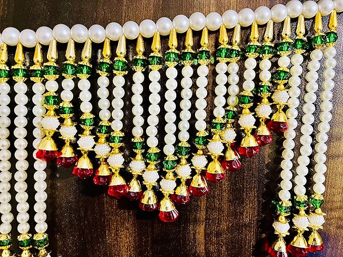 Neel Shobha Enterprises Handmade White Moti Toran with Red/Green Moti