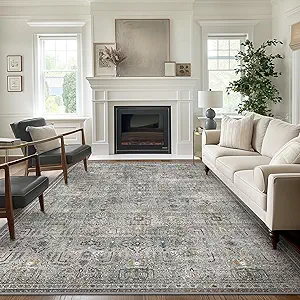 GENIMO 8x10 Area Rug for Living Room, Non Slip Machine Washable Low Pile Large Rug, Indoor Vintage Lightweight for Bedroom, Dining Room & Home Office