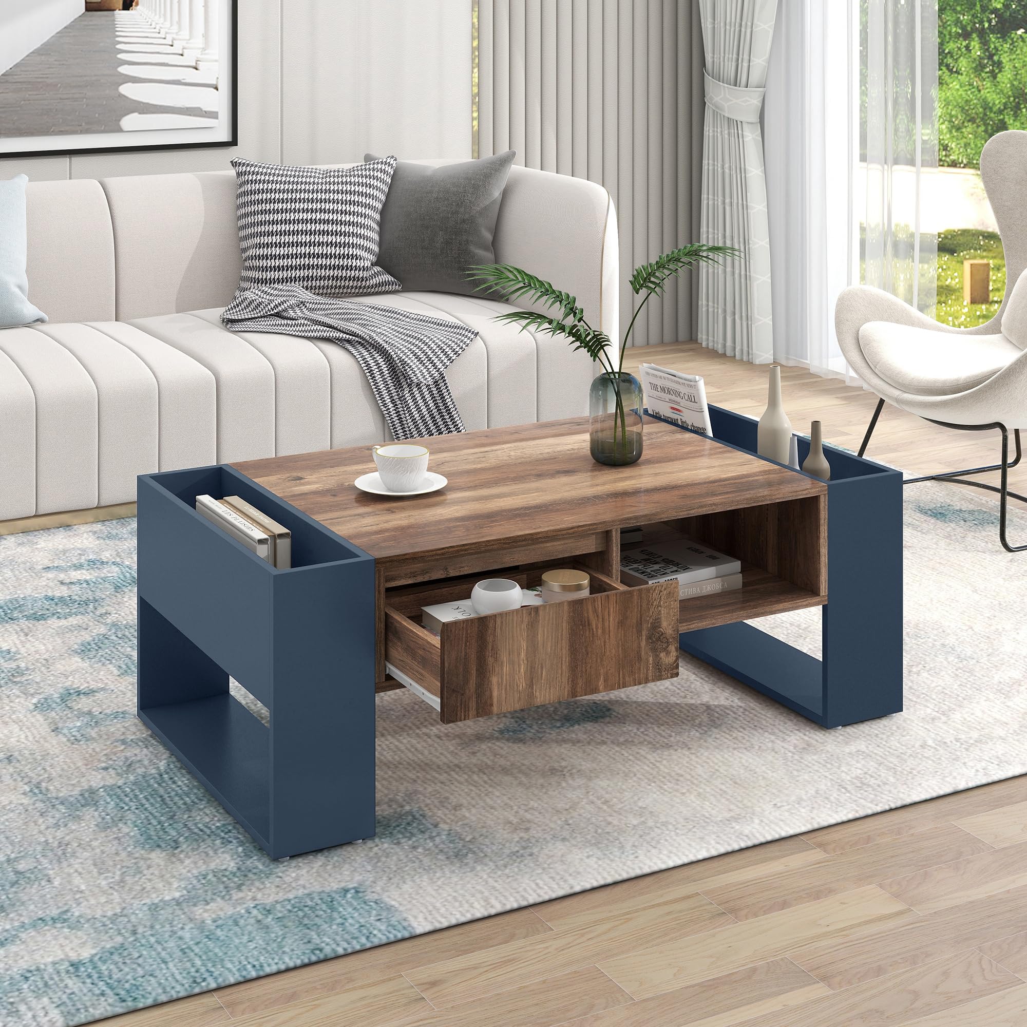 VASAGLE Koffietafel, salontafel met hefblad voor in de woonkamer, koffietafel met open en