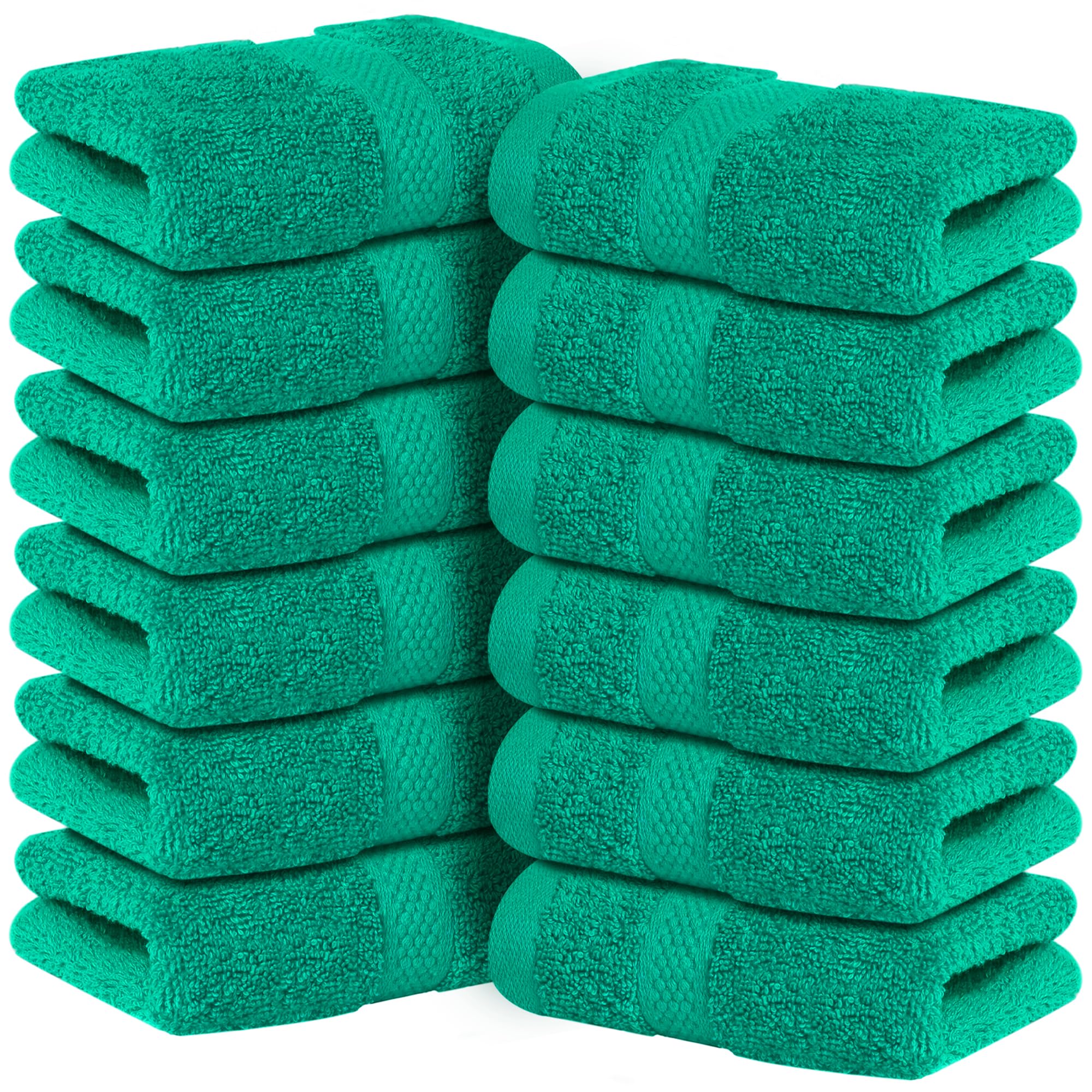 Infinitee Xclusives - 12 Pack Face Cloths |30x30 cm| 100% Cotton Wash Cloths - Ultra Soft & Highly Absorbent Fingertip Towels for Spa, Gym, Hotel & Bathroom |Vivid Green|