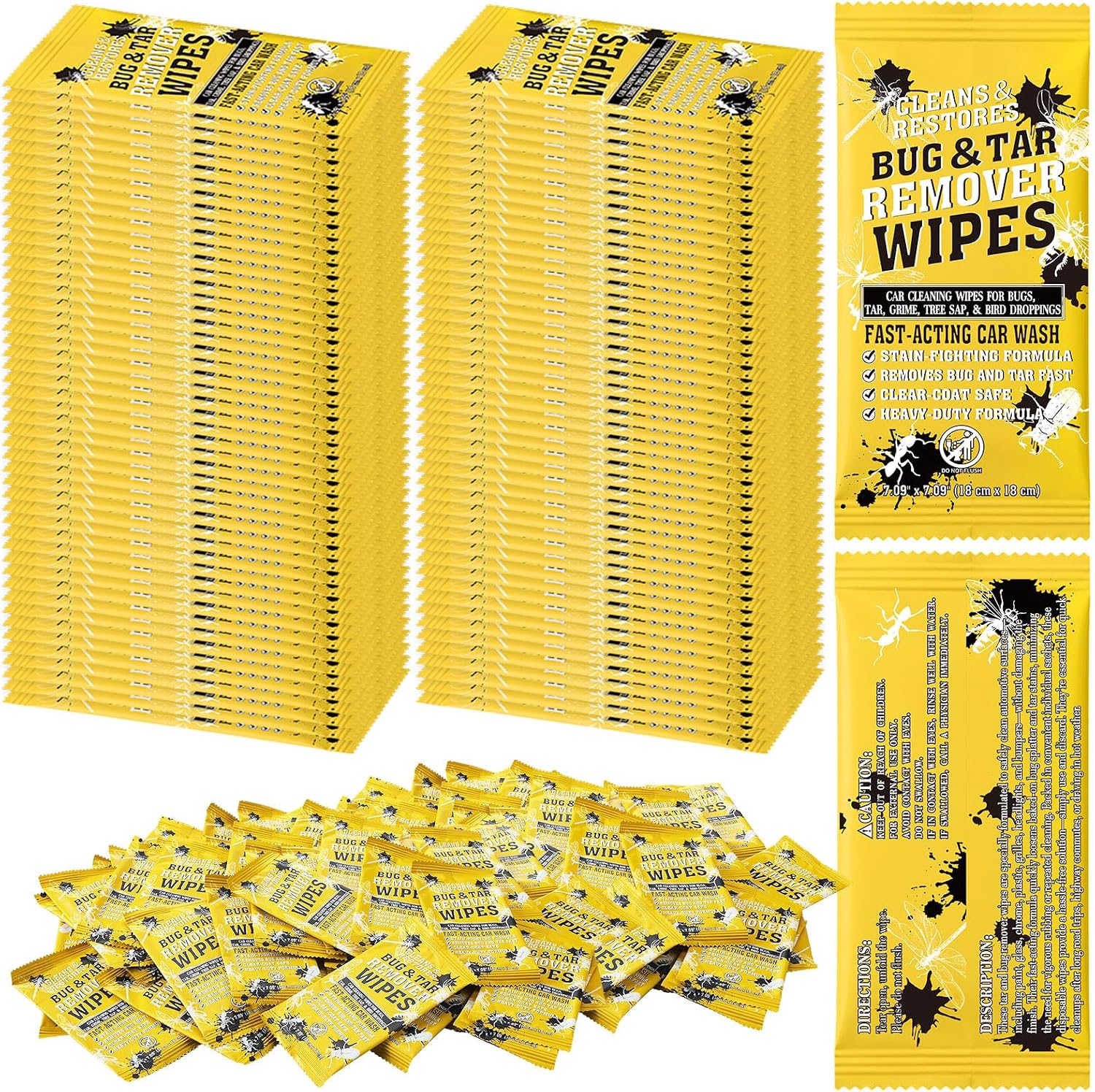 60 Pack Car Cleaning Wipes for Bug Tar, Tree Sap Bird Dropping, Individual