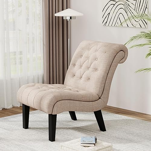 Miniatura 18 de Haobo - Sillas decorativas sin brazos con botón copetudo para sala de estar o sala de recepción (juego de 2) silla de sala de estar, gris Gris,Caqui