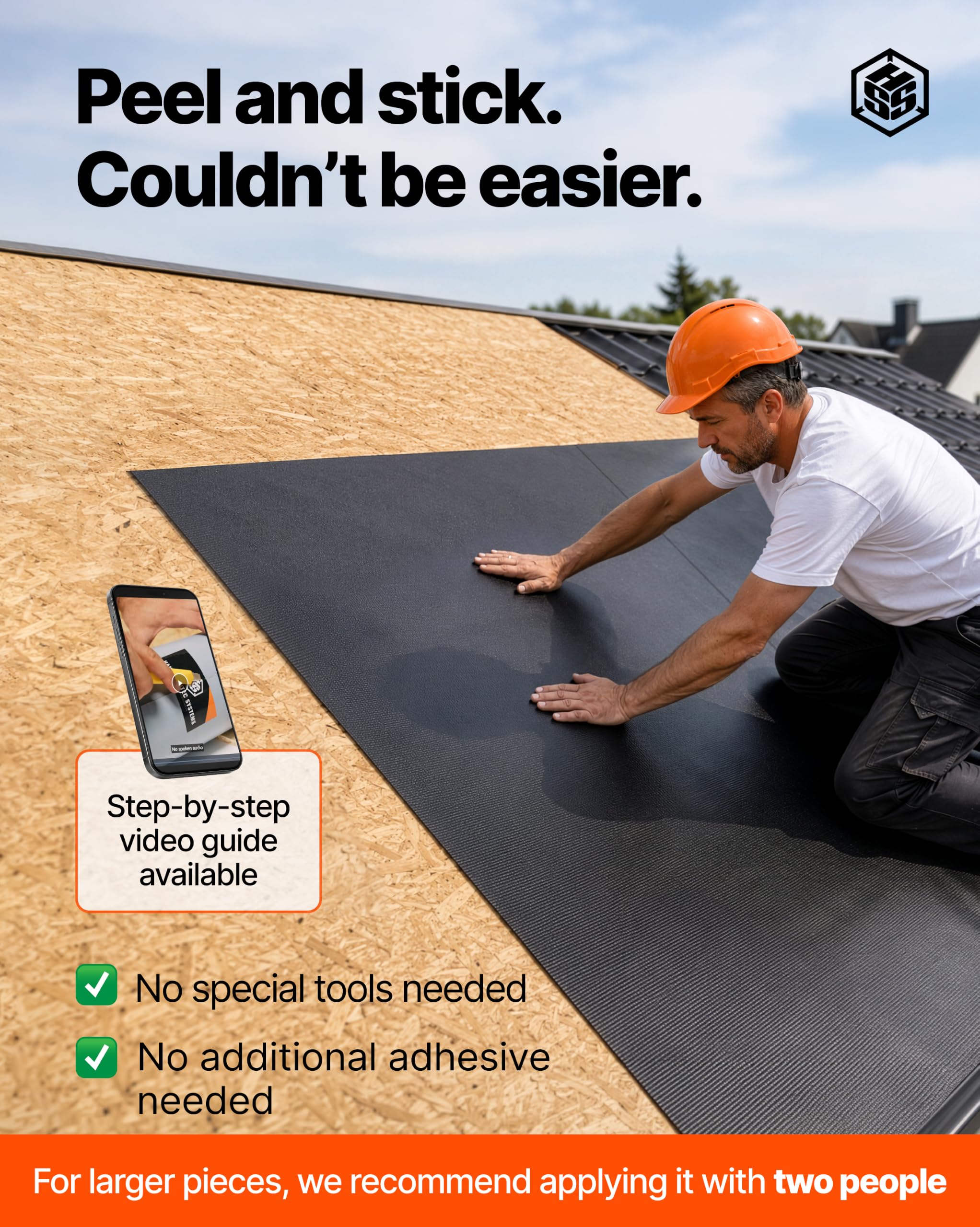 Membrana de techo EPDM EasyStick, reforzada, impermeable, autoadhesiva, membrana de techo (negro, 39 pulgadas x 16 pies)