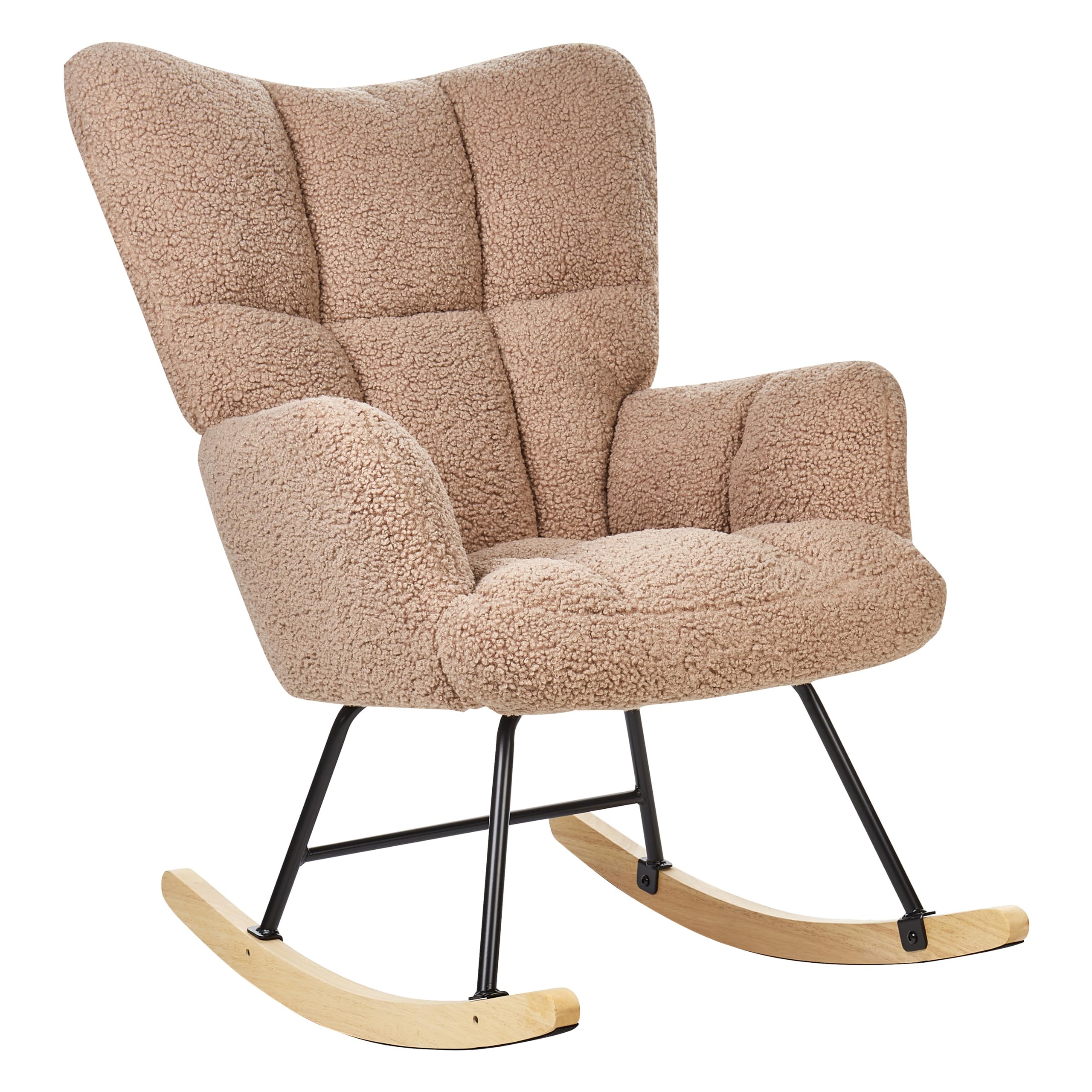 Beliani Fauteuil à Bascule Moderne en Tissu Bouclé Beige Sable et Pieds en Bois Oulu