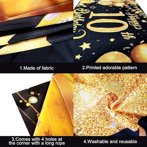 Miniatura 5 de KatchOn, Cartel de feliz cumpleaños número 10 con purpurina  XtraL, 72 x 44 pulgadas, telón de fondo de feliz cumpleaños 10  Decoraciones de