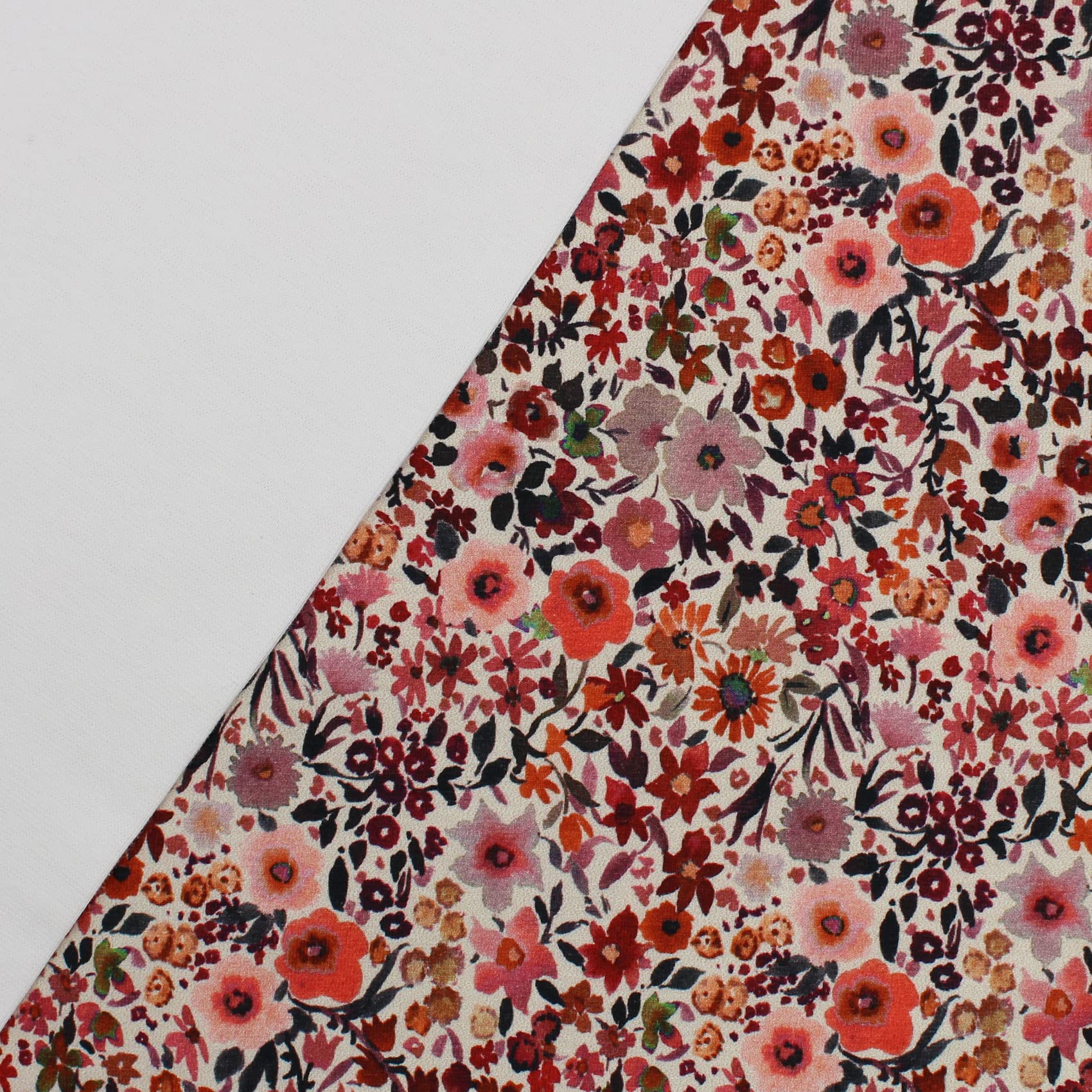 Fabric Package 0.5 m Jersey + 0.5 m Cuff Fabric for Sewing Children's Clothes Jersey Fabric (Redish Flowers + Ecru (Set47)) - Image 3