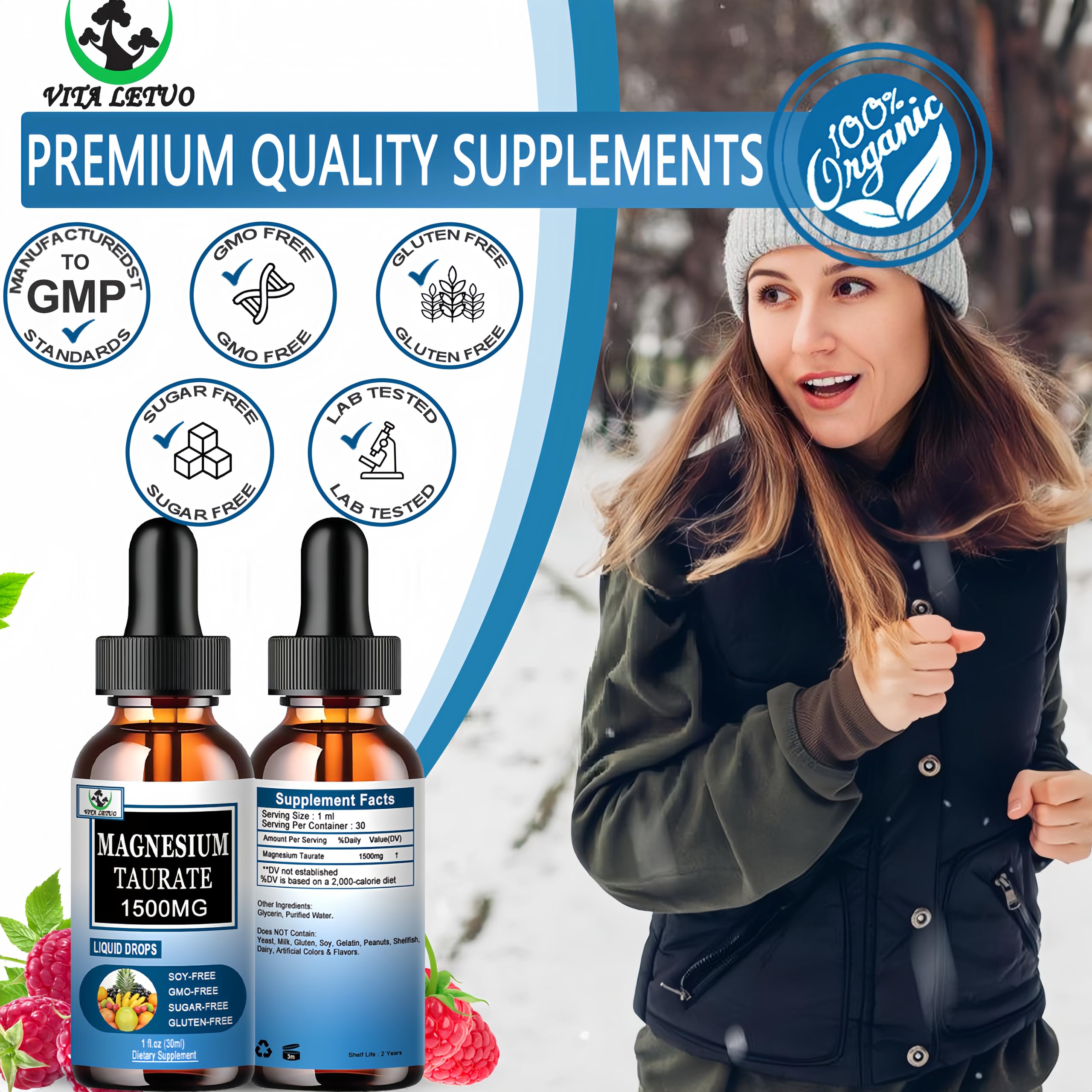 Magnesium Taurate Liquid Drops, High Absorption Magnesium Taurate 1500mg for Cardiovascular Health, Muscle, Joint, and Heart Health*, Liquid Magnesium Supplement for Adults Women & Men, 30 Servings — Amazon image 8