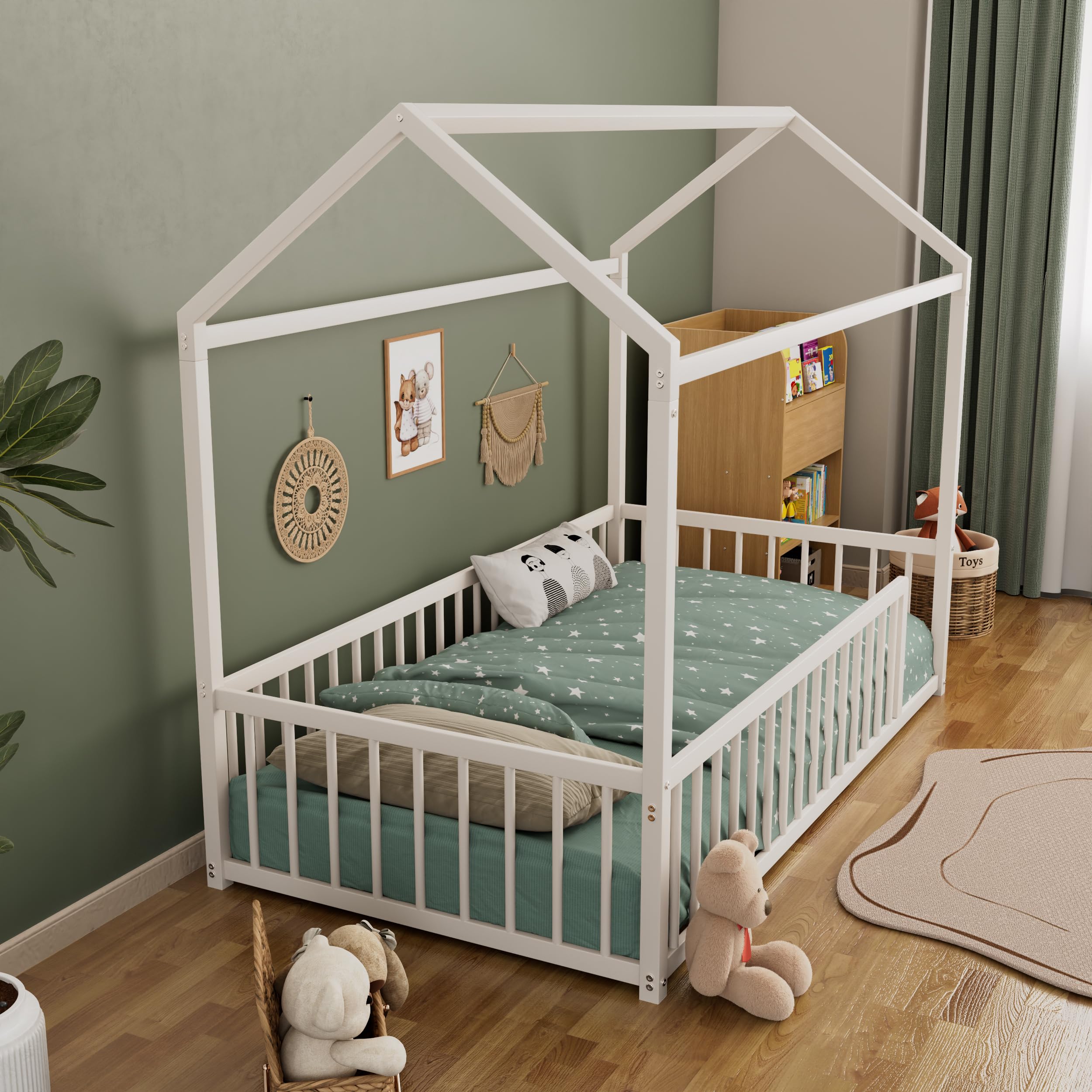 Amazon.com: RuiSiSi Twin Size Metal Floor Bed Frame, House Shaped