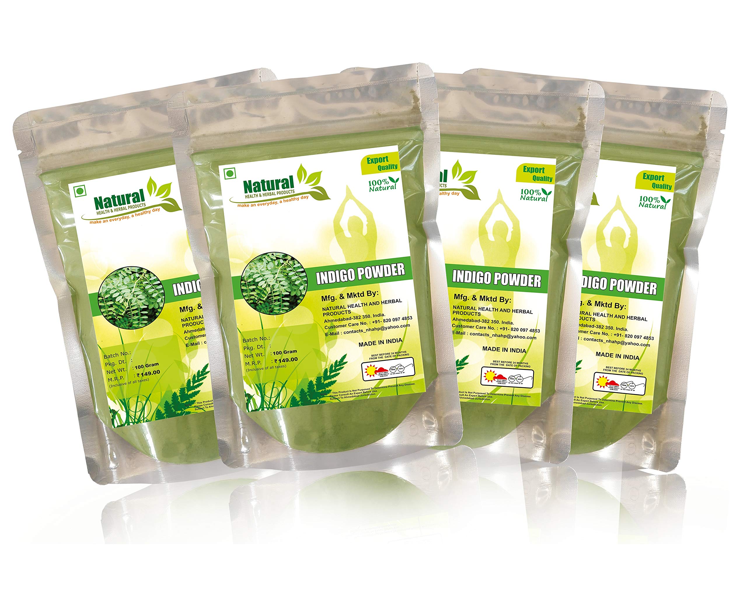 Indigo Powder For Hair & Beard Dye - Black (100 Grams x 4 Pack)