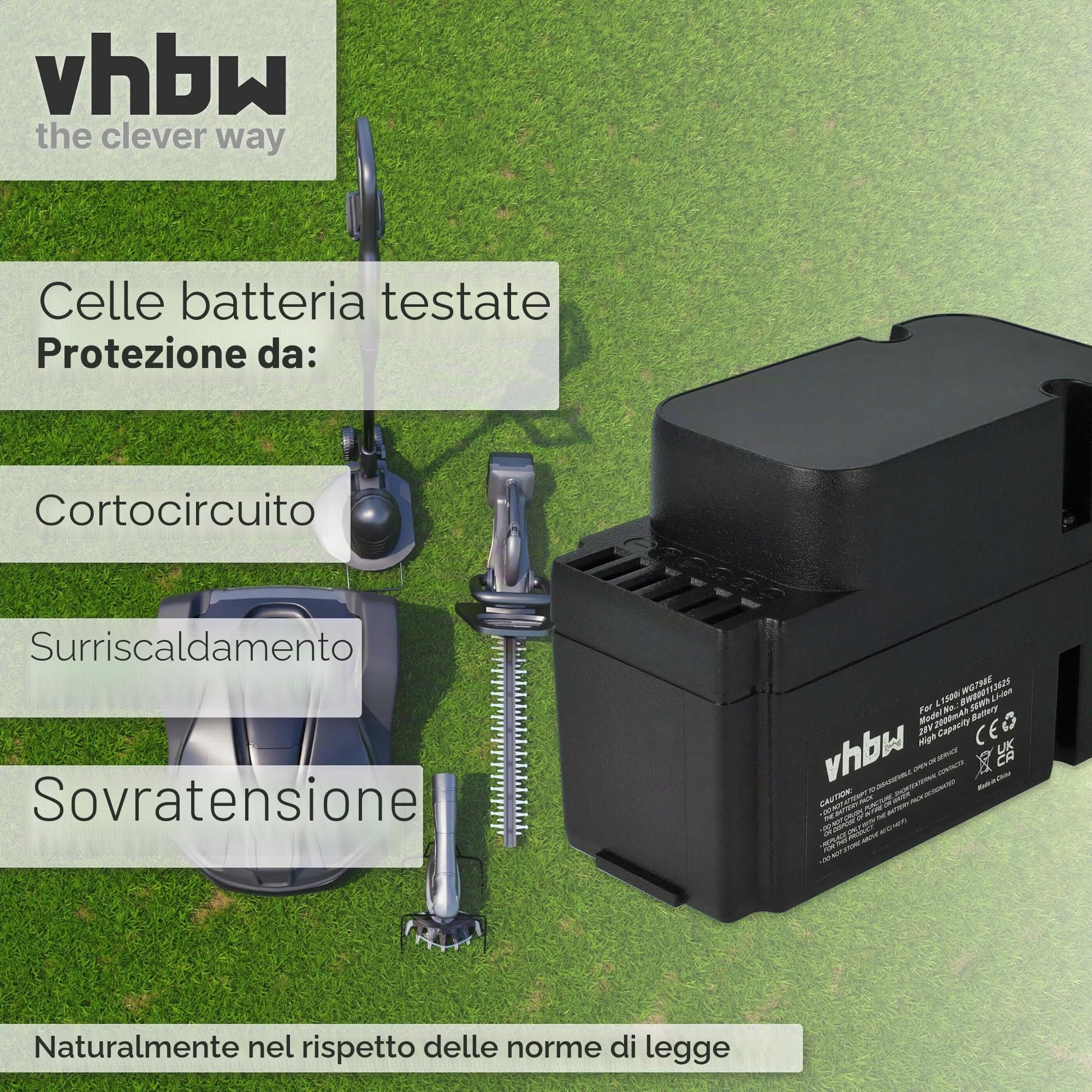 vhbw batteria compatibile con Worx Landroid L1500i WG798E,M 500B WG755E,M WG794E,M WG794EDC robot rasaerba - Sostituisce WA3225, WA3565 (Li-Ion 2Ah 28V)