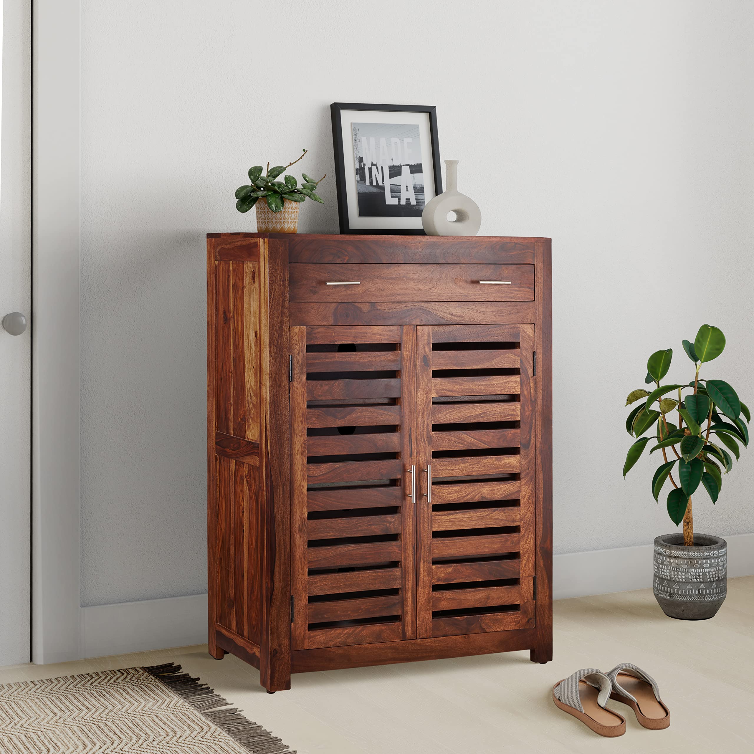 Amazon Brand - Solimo Mondsee Solid Sheesham Wood Shoe Rack Cabinet with 2 Drawers (Natural Finish) (B09YYZQR6T) Amazon Price History, Amazon Price Tracker