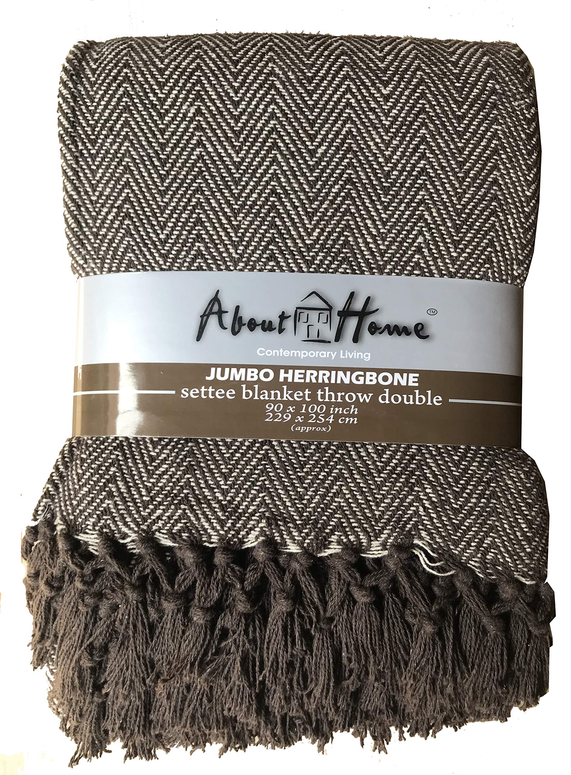 About Home Chocolate / Natural Herringbone Cotton Blanket Throw, Settee Cover (Chocolate/Natural, 90"X100")