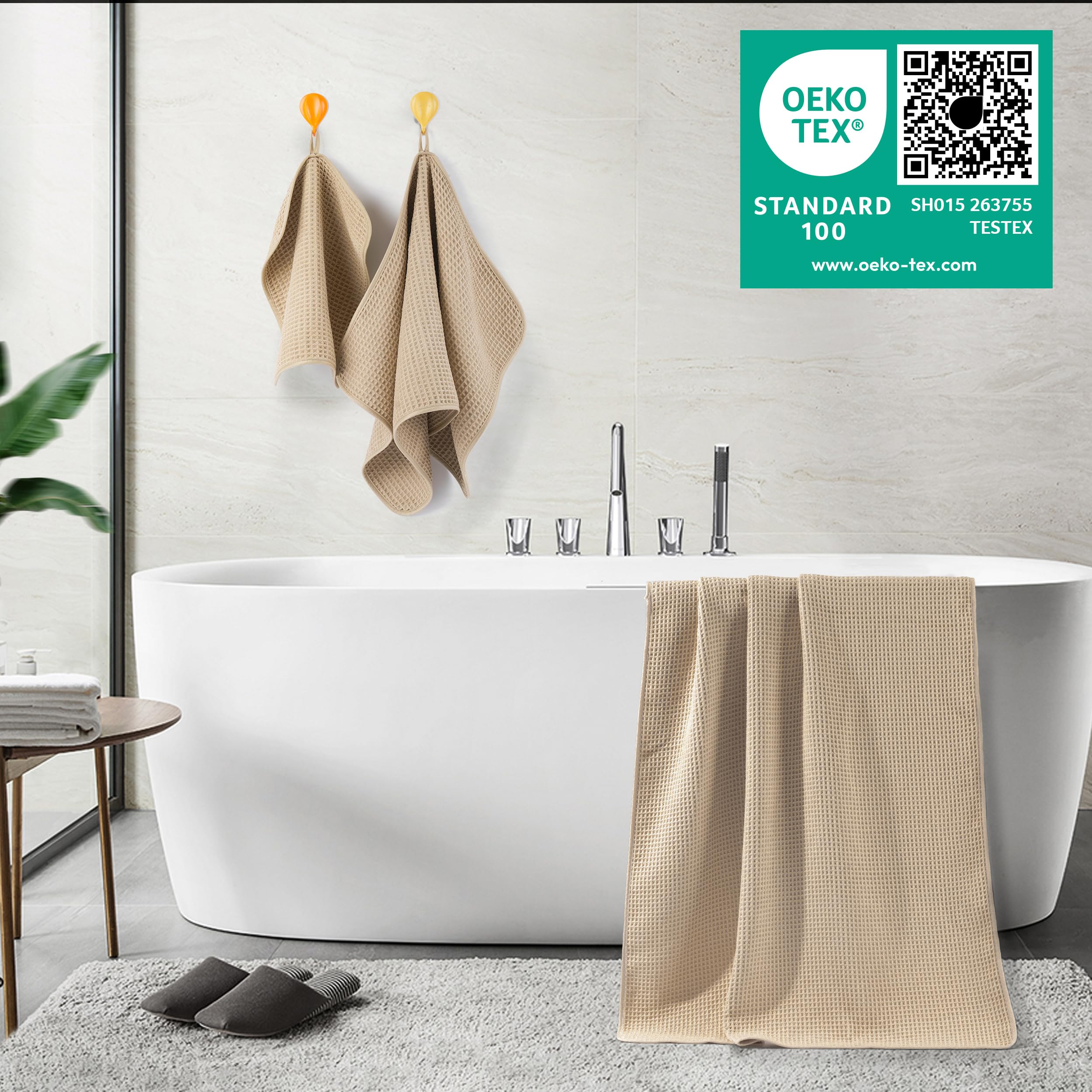 Polyte - 430 GSM 6 Serviettes de Bain en Microfibres - sèche Rapidement/ne Peluche Pas - Tissu alvéolé - Assortiment de différentes tailles/152 x 76,2 cm