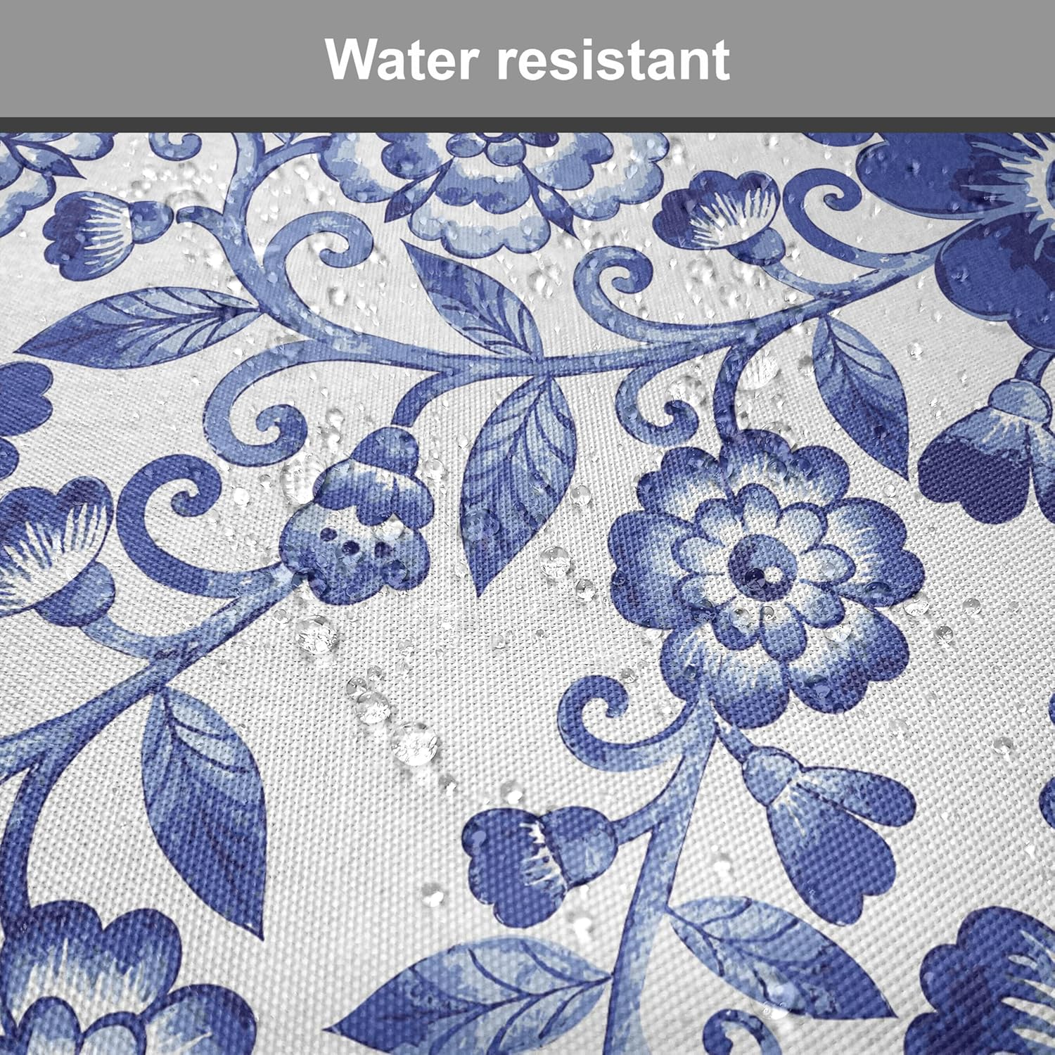 Lunarable Floral Chair Seating Cushion Set of 2, Swirly Flowers Pattern Folk Cultural Petals Cold Tones of Botanical Garden Artwork, Anti-Slip Seat Padding for Kitchen & Patio, 16"x16", White Blue