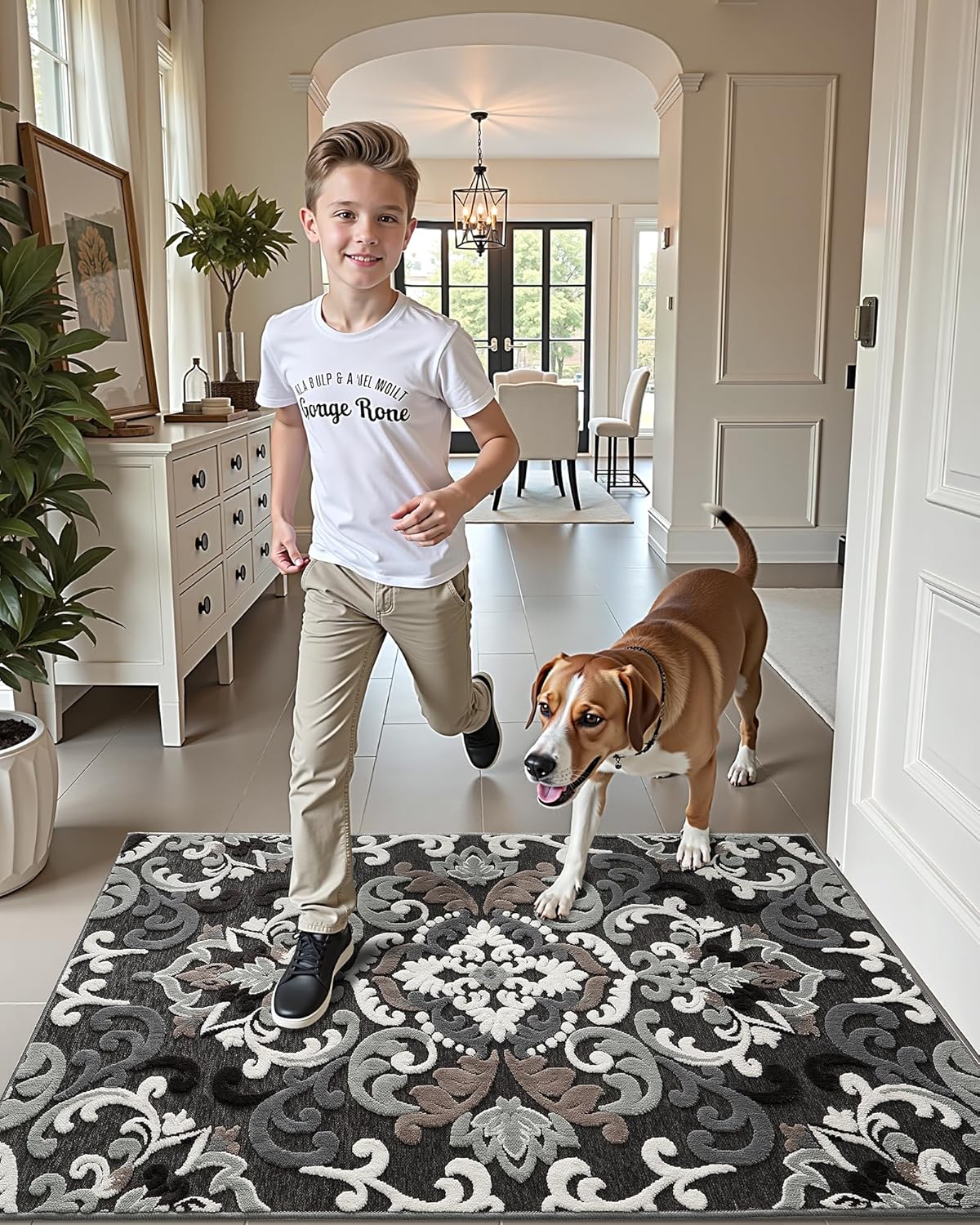 Color&Geometry Indoor Door Mat with Non Slip Latex Backed Soft, 26"x45", Thin Front Door Mat, Dirt Resist, Low Profile Easy Clean Entry Mats for Entryway, Inside Entrance, Floral Charm - Image 7