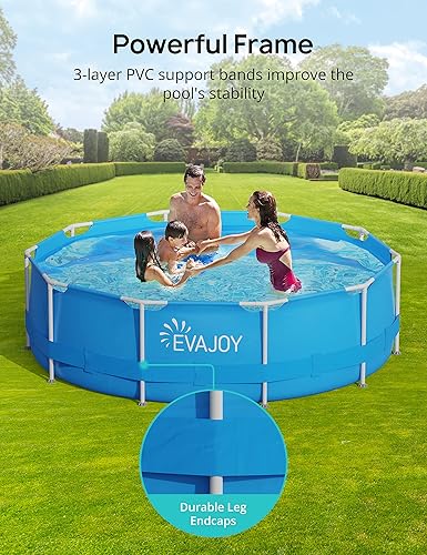 Vista 46 de Evajoy Piscina redonda sobre el suelo con marco de metal para exteriores de 10 pies x 30 pulgadas con fácil instalación, solo piscina