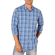 Amazon Essentials Camicia Casual in Popeline a Maniche Lunghe vestibilità Regular Uomo, Blu Acqua Motivo Scozzese, XXL