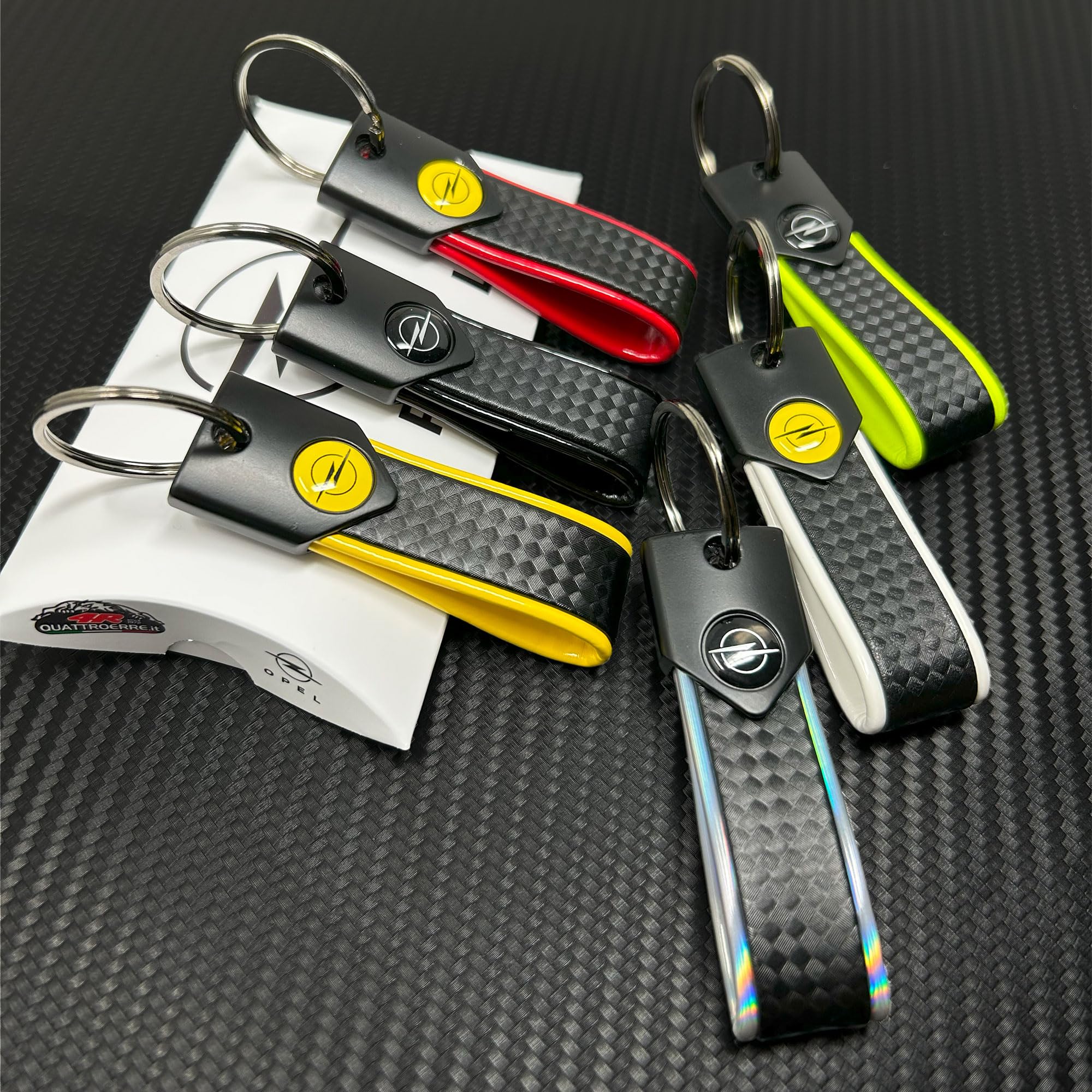 Llavero para Coche Compatible con Opel, Resistente y Duradero, Cierre con Anilla,, 90 x 20 mm (Negro Logo Negro)