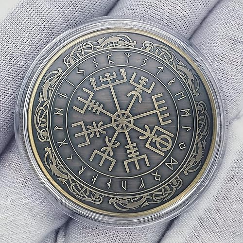 Miniatura 4 de Moneda de desafío Vegvisir de brújula vikinga, diseño rúnico nórdico, regalo único para entusiastas de la mitología vikinga y nórdica
