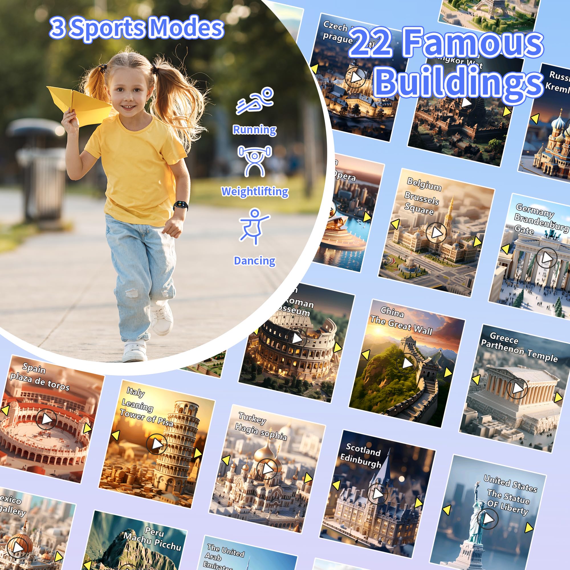 32 Giochi Smartwatch Bambini,smartwatch bambina con 22 Sfondi animati, Fotocamera,3 Modalità Sportive,Sveglia, Audiobook,Imparare la carta, Musica,Contapassi,registratore, Regali per ragazze e ragazzi