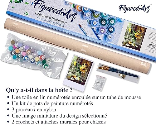 Vista 214 de Figured'Art - Juego de pintura por números, lienzo enrollado sin marco, para manualidades, para adultos, 16 x 20 pulgadas, jarrón de peonías