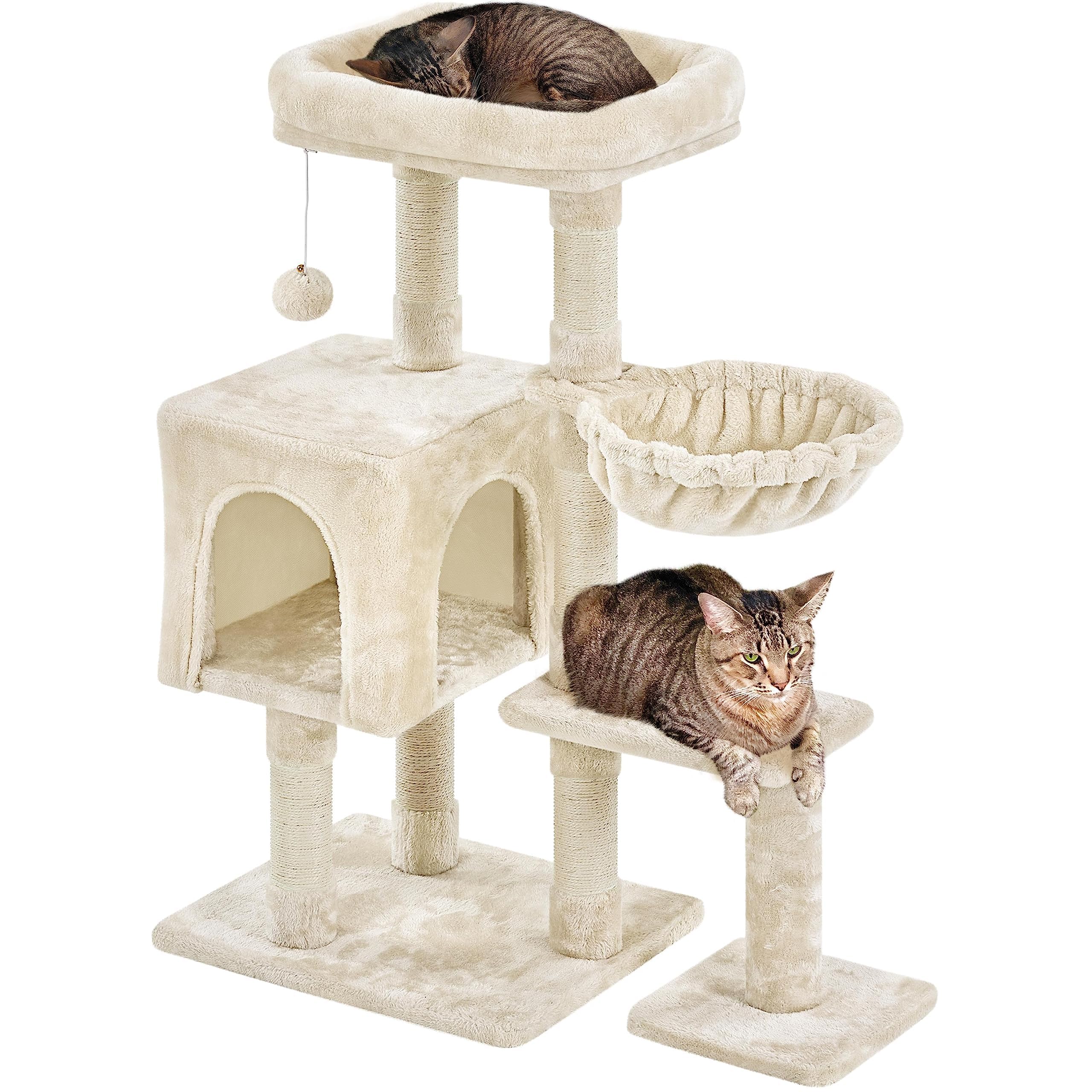 Yaheetech Arbre à Chat Hauteur 96cm Arbre à Grimper Griffoir avec Plate-Forme Centre d'activités et Boule en Peluche Beige