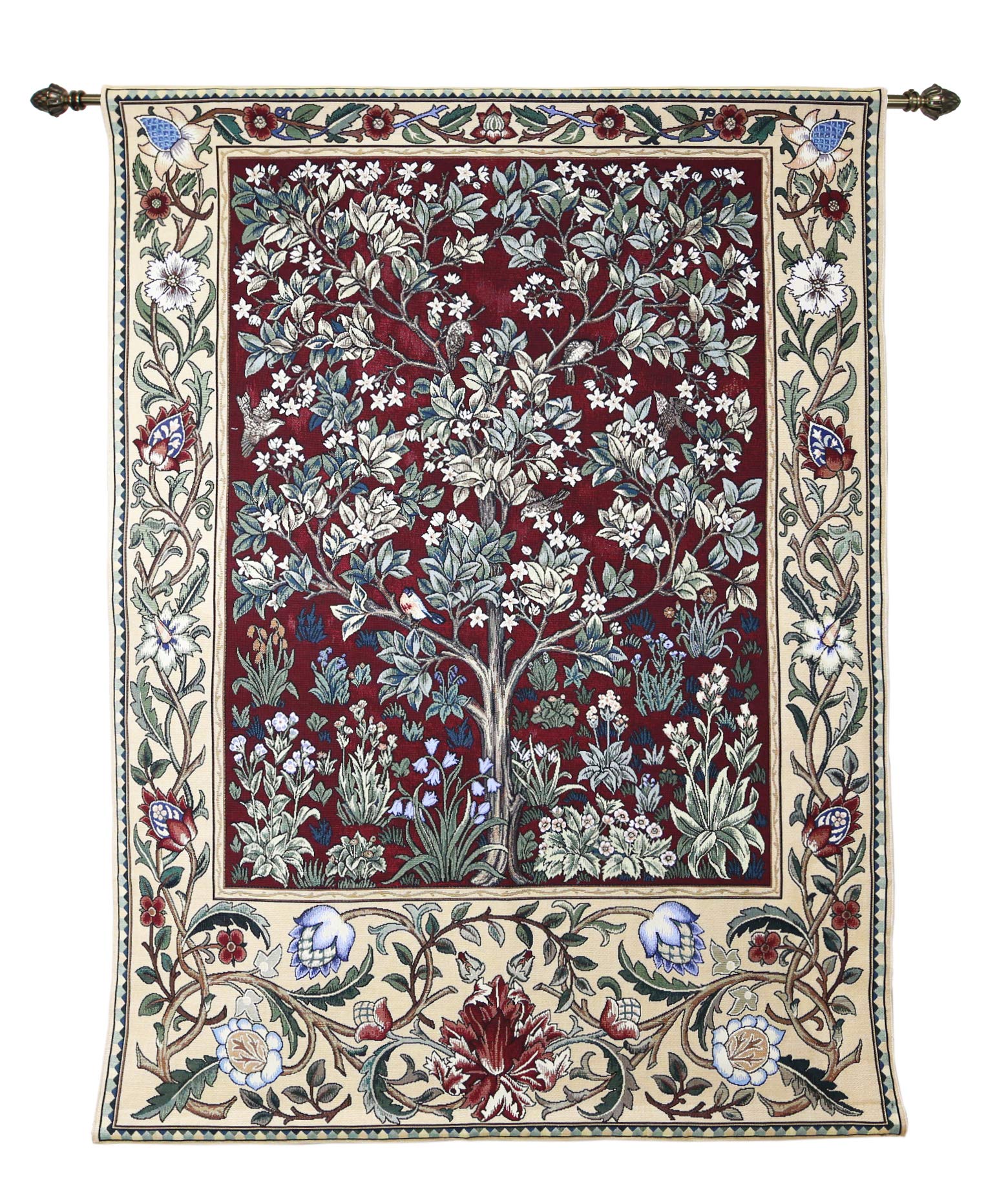 Signare Tapestry Art Wall Hanging Decoration Inspired by William Morris - Tree of Life (Tree of Life Red, 103cm x 138cm)