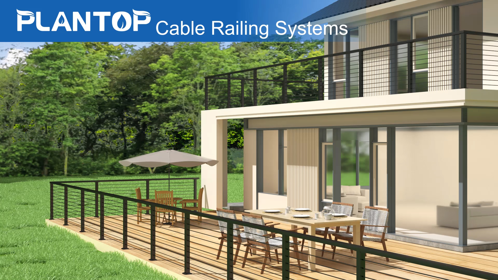 Image of 4FT-8FT Complete Set 36 inch Cable Railing Kit(35 inchx2 inchx2 inch), 2pcs Stainless Steel Black Flat Top Surface Mount Level Posts, 1 /8 inch Wire Rope(No Handrail), Swageless Cable Railing System Kit, MY07-LP