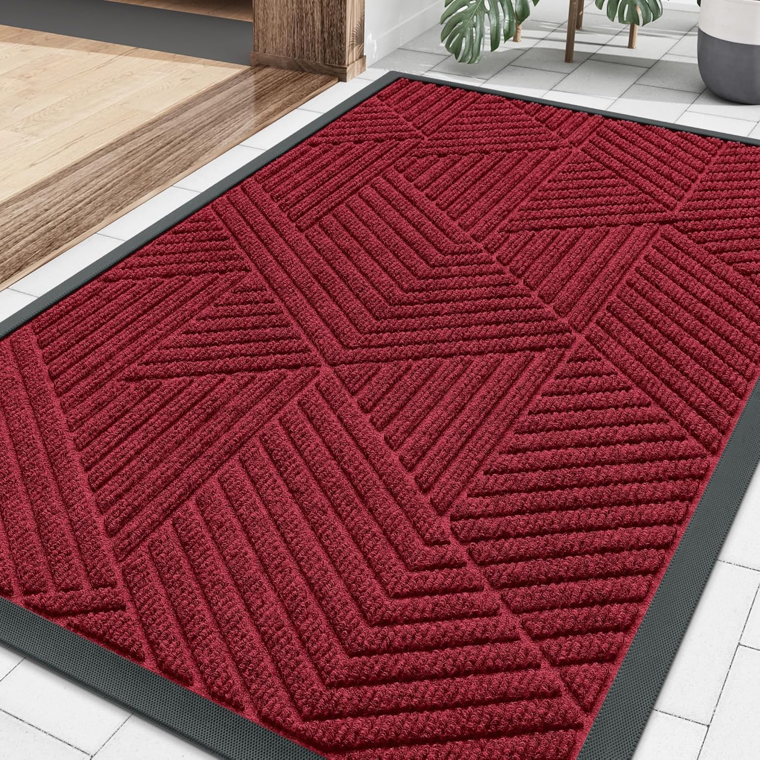 smiry Door Mat, Heavy Duty Door Matts Indoor Outdoor, Dirt Trapper Easy Clean Doormat, Non Slip Floor Mat for Front Door, Entrance, 60 x 90 cm, Burgundy — image 1