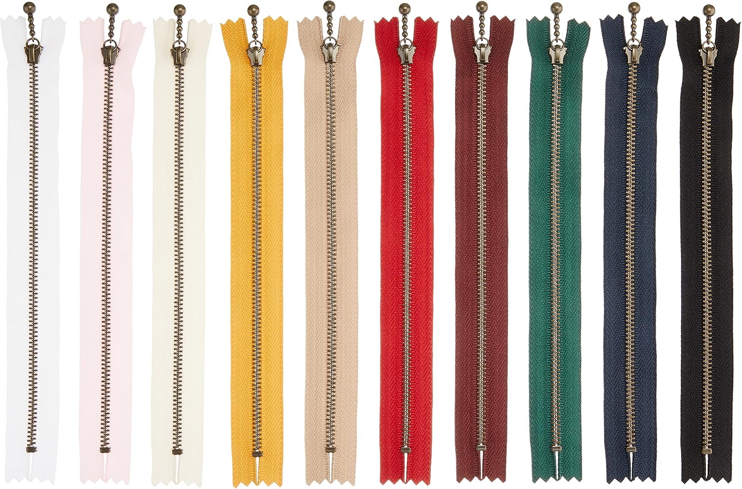 Y.K.K 3GKB-20LS Antique Gold Ball Zipper Closure Length 7.9 inches (20 cm), Light Color, 10 Colors, Total of 10 Pieces