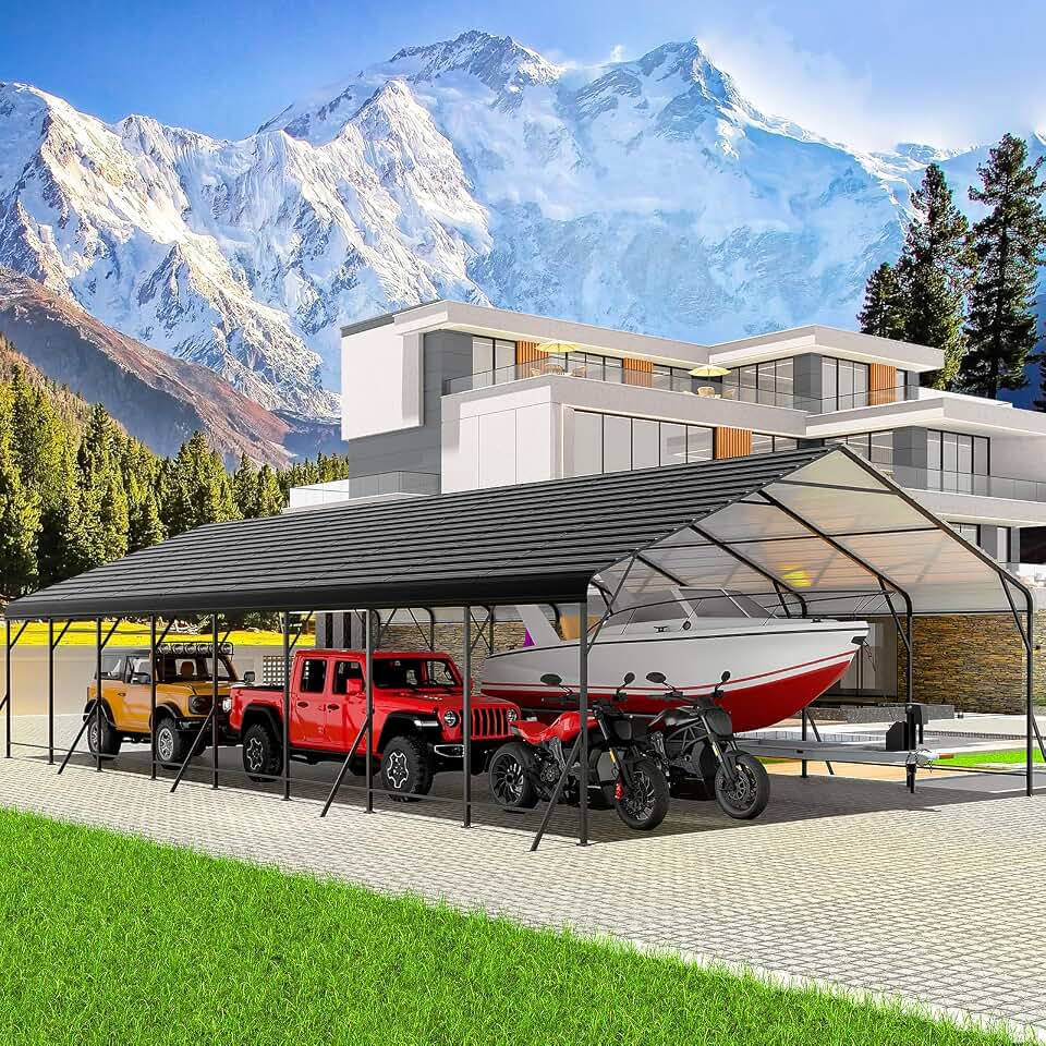 LEVELEVE 20x40 FT Heavy-Duty Metal Carport, Galvanized Steel Car Canopy with Reinforced Base Frame, Outdoor Shelter for Cars, Trucks, Boats, Tractors & RV