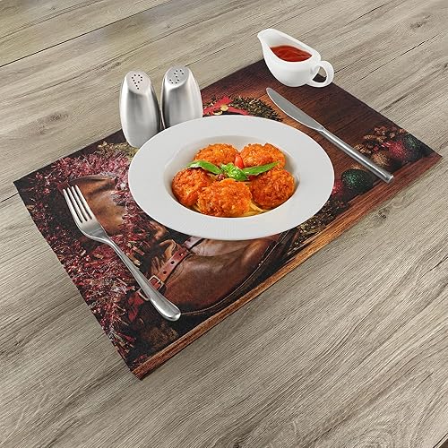 Miniatura 9 de Lunarable Juego de 4 manteles individuales de tela lavable para mesa de comedor, color marrón arena