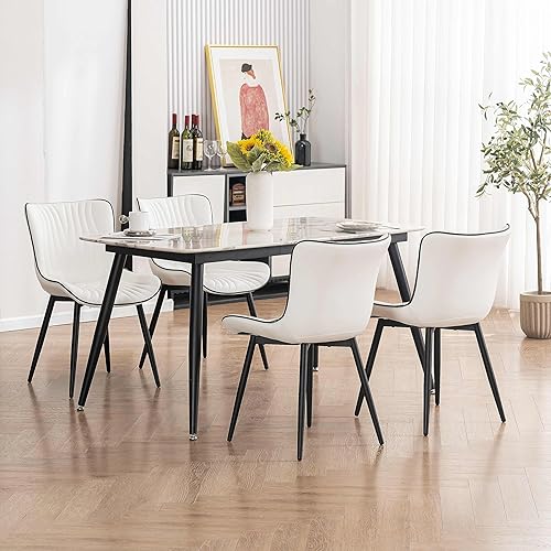 Miniatura 3 de YOUTASTE Juego de 2 sillas de comedor, modernas de mediados de siglo, tapizadas de piel sintética, con patas de metal negro, silla decorativa sin