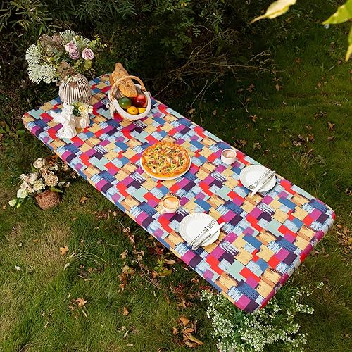 ARTABLE Fundas para mesa de pícnic, bordes elásticos, rectangulares ajustadas, mesas de 6 pies, impermeables, juego de 3 piezas para camping, viaje,