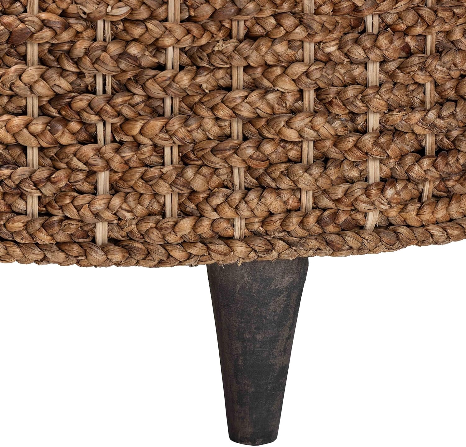 bali & pari Bailey Handwoven Water Hyacinth Storage Ottoman with Lift-Top Lid – Rustic Wicker Trunk or Footrest with Inner Compartment for Living Room or Entryway, Round