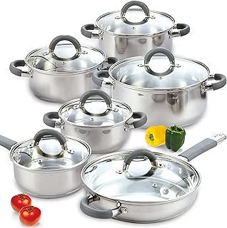 Cook N Home 02410 Stainless Steel 12-Piece Cookware Set, Silver - coolthings.us