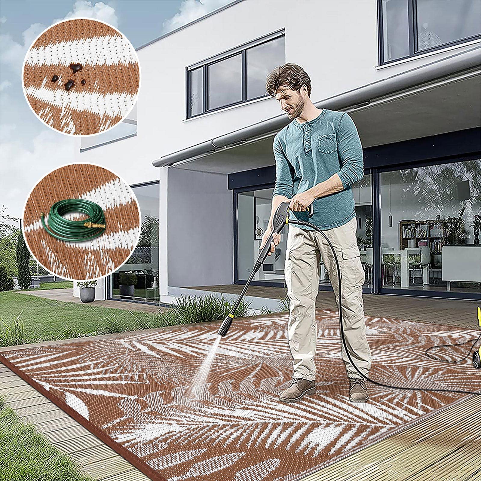 HiiARug Outdoor Rug 5x7Ft Outdoor Plastic Straw Rug Waterproof Outdoor Rugs for Patios Clearance Reversible Patio Mat Outdoor Carpet for Patio Camping Porch Deck RV Camper Backyard