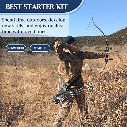 Miniatura 6 de D&Q Juego de arco y flecha recurvo de caza para adultos, kit de cazador negro, arco largo, tiro con arco, caza, práctica de desmontaje, arco largo