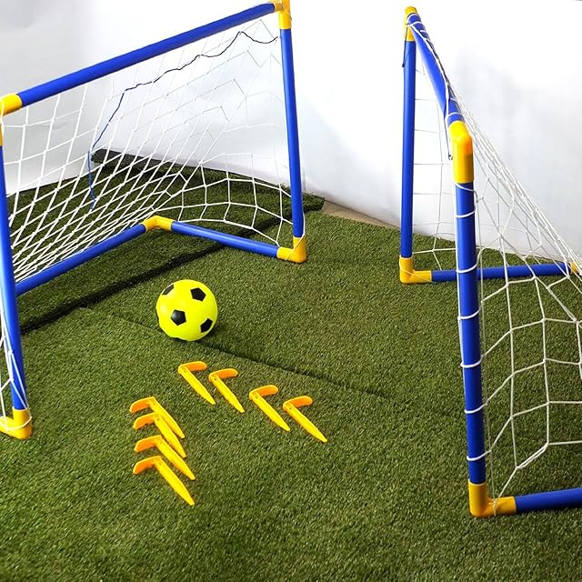 Denny International® 2 x Football Soccer Goals Posts with Nets Pegs Ball & Pump Kids Childrens Junior Fun Small Mini Portable Indoor Outdoor Sport Training Practice Set | 611