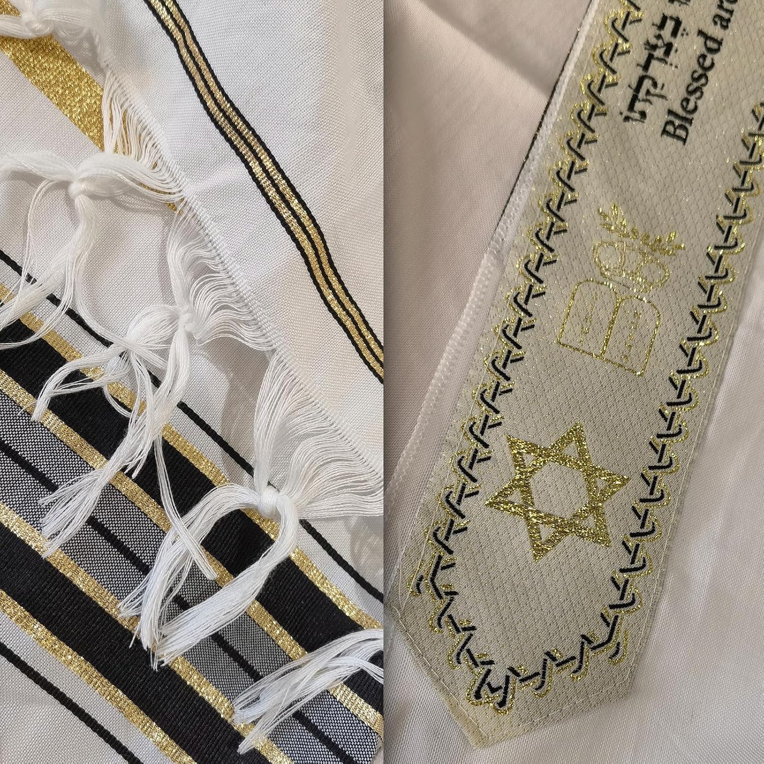 Men's Messianic Prayer Shawl with Star of David Tallit, Hebrew Blessing and Scripture