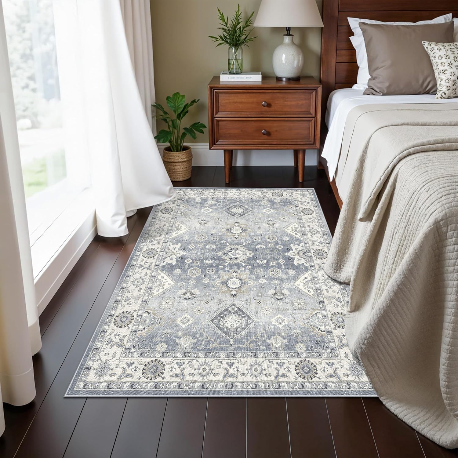 Washable Hallway 3x4 Floor Mats: Farmhouse Non-Slip Kitchen Sink Area Rug Water-Resistant Small Carpet for Living Room Bathroom Thin Soft Doormat Easy-Clean Decorative Rug for Pets Family(3x4,Grey)