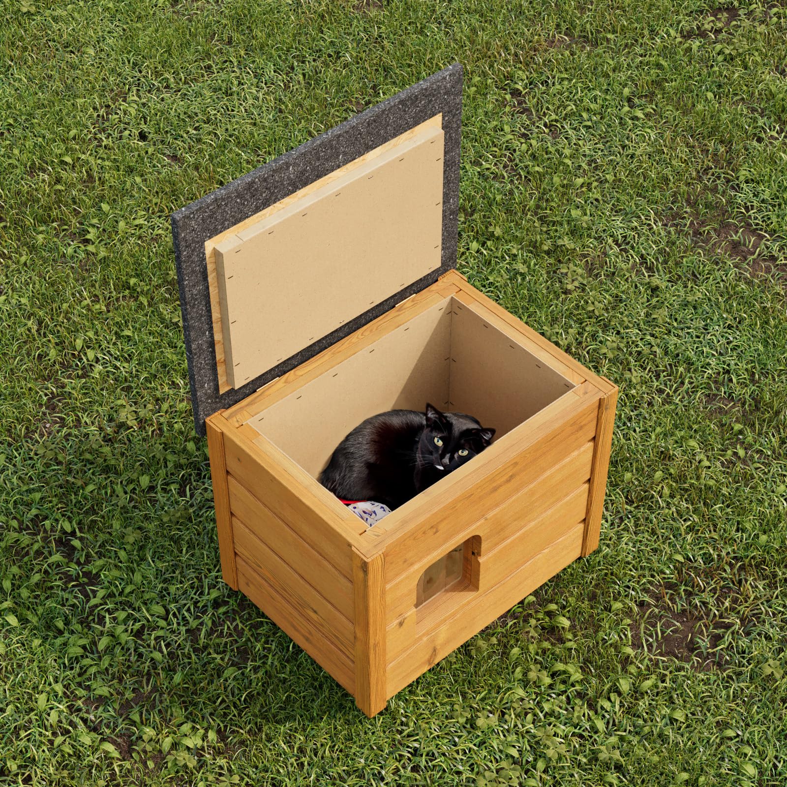 Niche pour chat 57 x 47 cm - Niche d'extérieur pour l'extérieur - Résistante à l'hiver - En bois isolée - Cachette de sécurité et confort - Marron