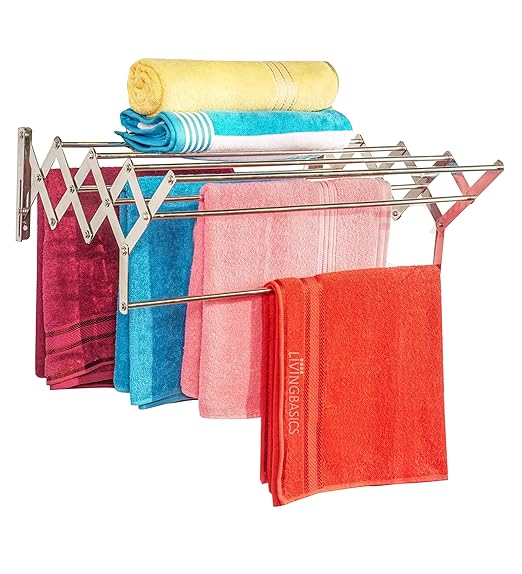 LIVINGBASICS 9 Rod Cloth Drying Stand Wall Mounted/Wall Mounted Clothes