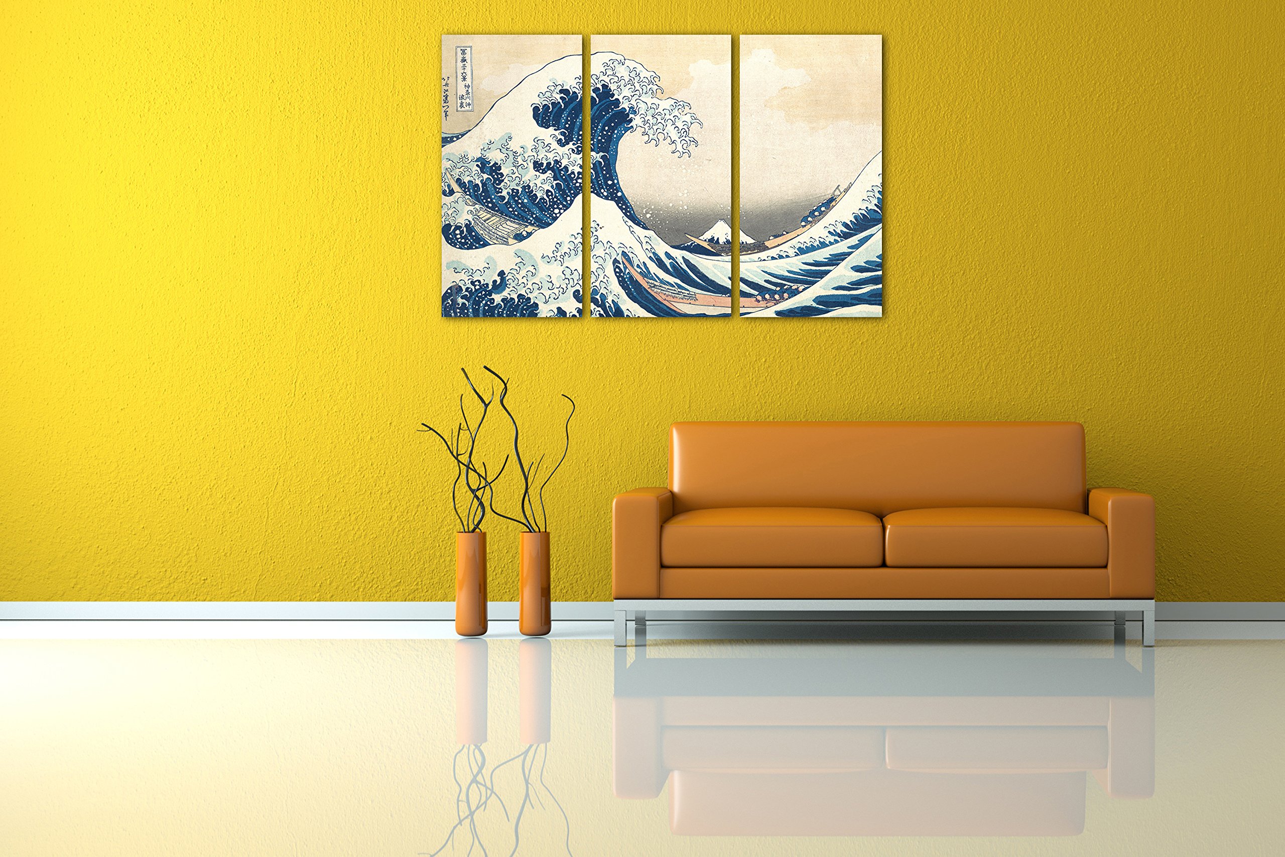 Printed Paintings Leinwand 3-teilig(120x80cm): Katsushika Hokusai - Die Welle - Unter der Welle v