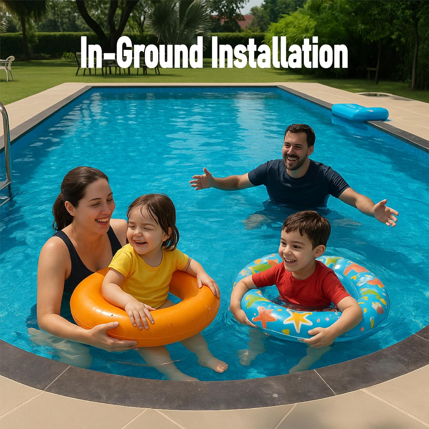 H-Dot Premium Fiberglass Swimming Pool Rectangle 15ft x 7ft x 4.5ft | In-Ground, Above-Ground | Concrete-Solid, Fast Installation | Convert Backyard into Oasis for Family & Leisure (Mosaic)
